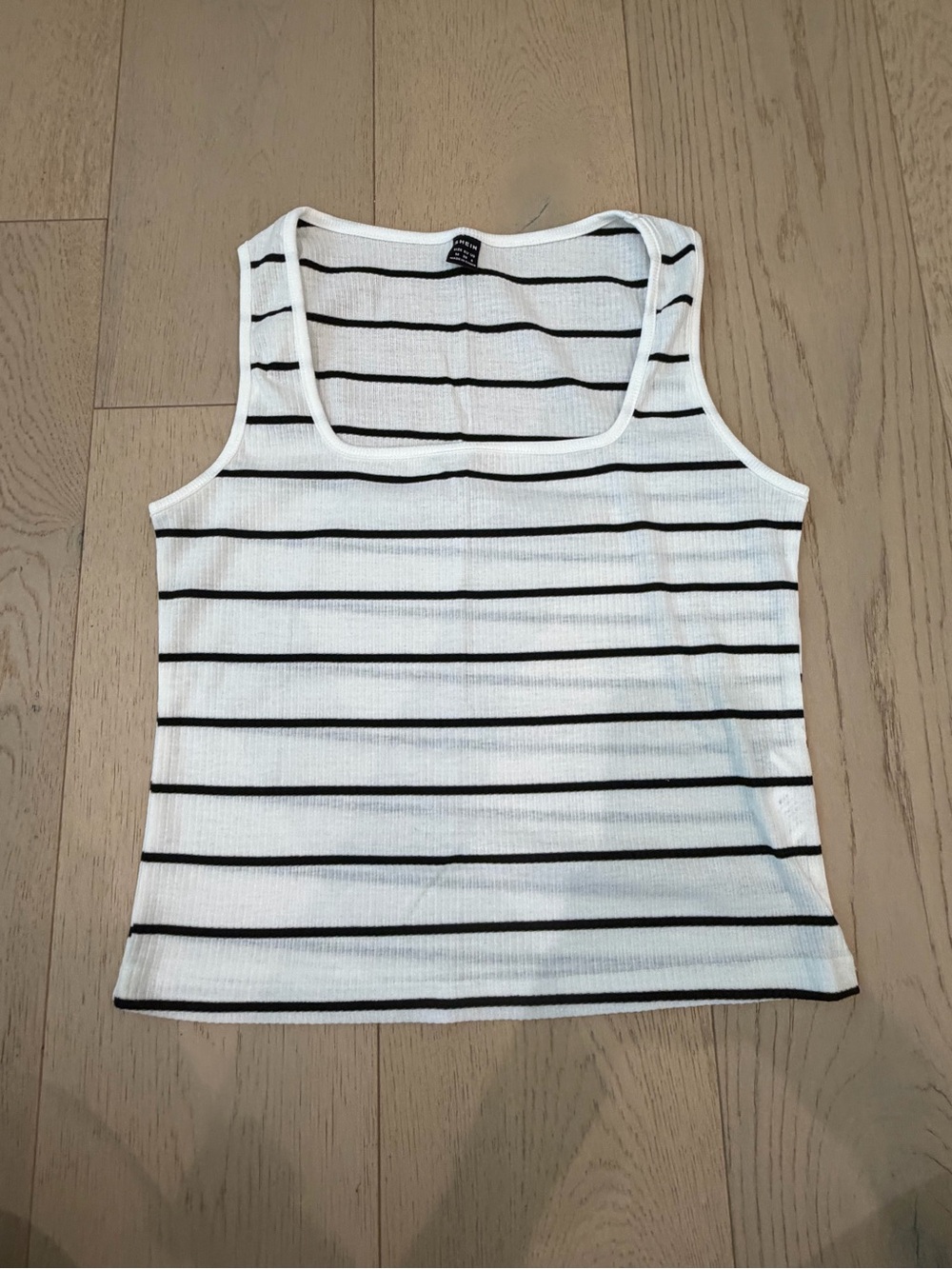SHEIN White & Black Striped Scoop Neck Tank Top